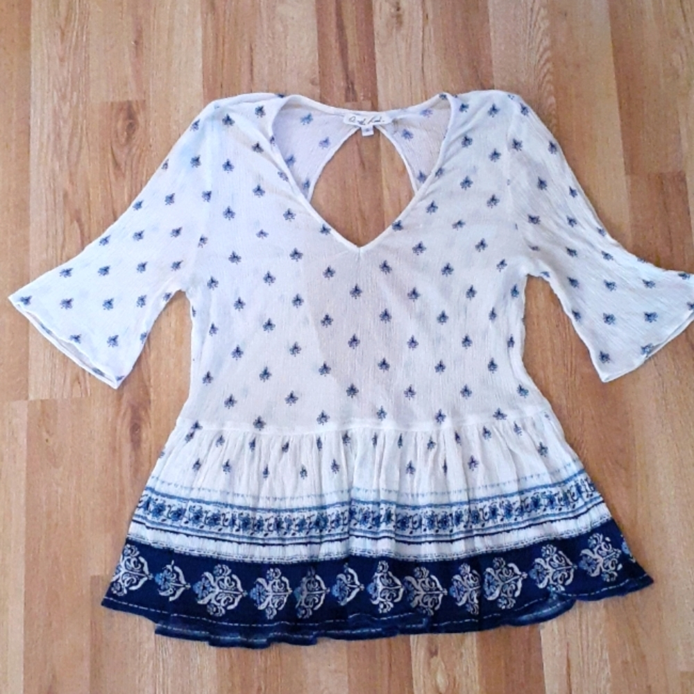 On the Road Nordstroms Indian Hippie Print Open Back Boho Blouse